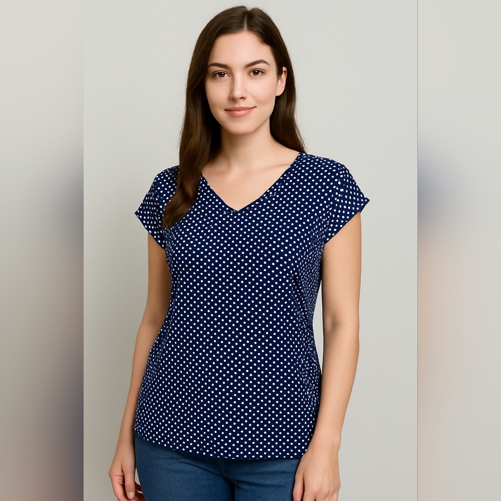 🤍 Express Polka Dot V-Neck Blouse Top Size SP